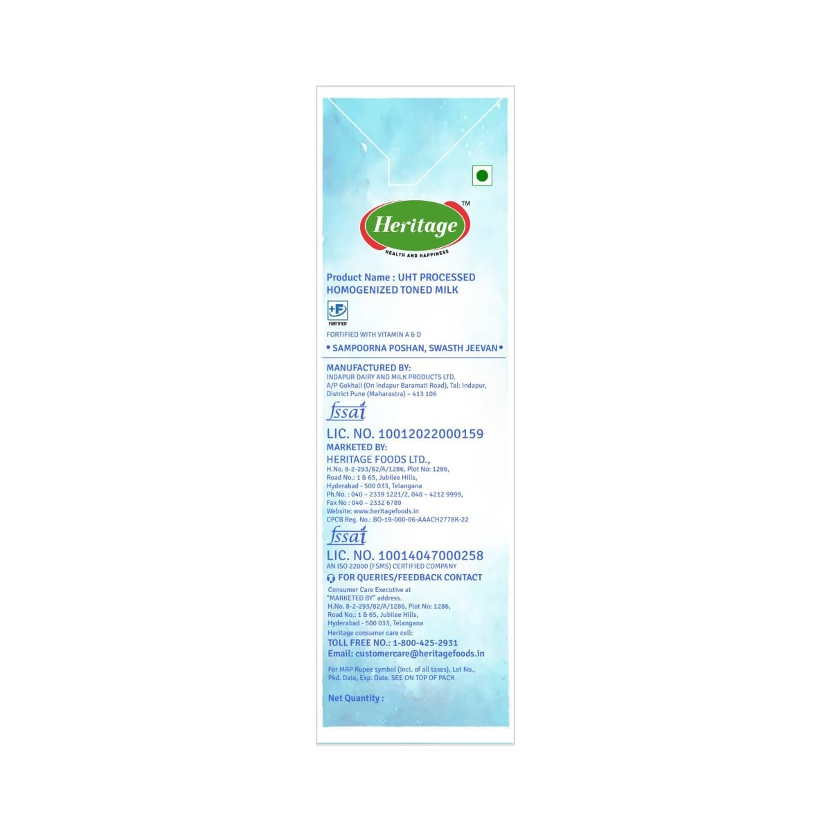 Heritage FARM FRESH TONED UHT MILK 1LTR TETRA - Image 3