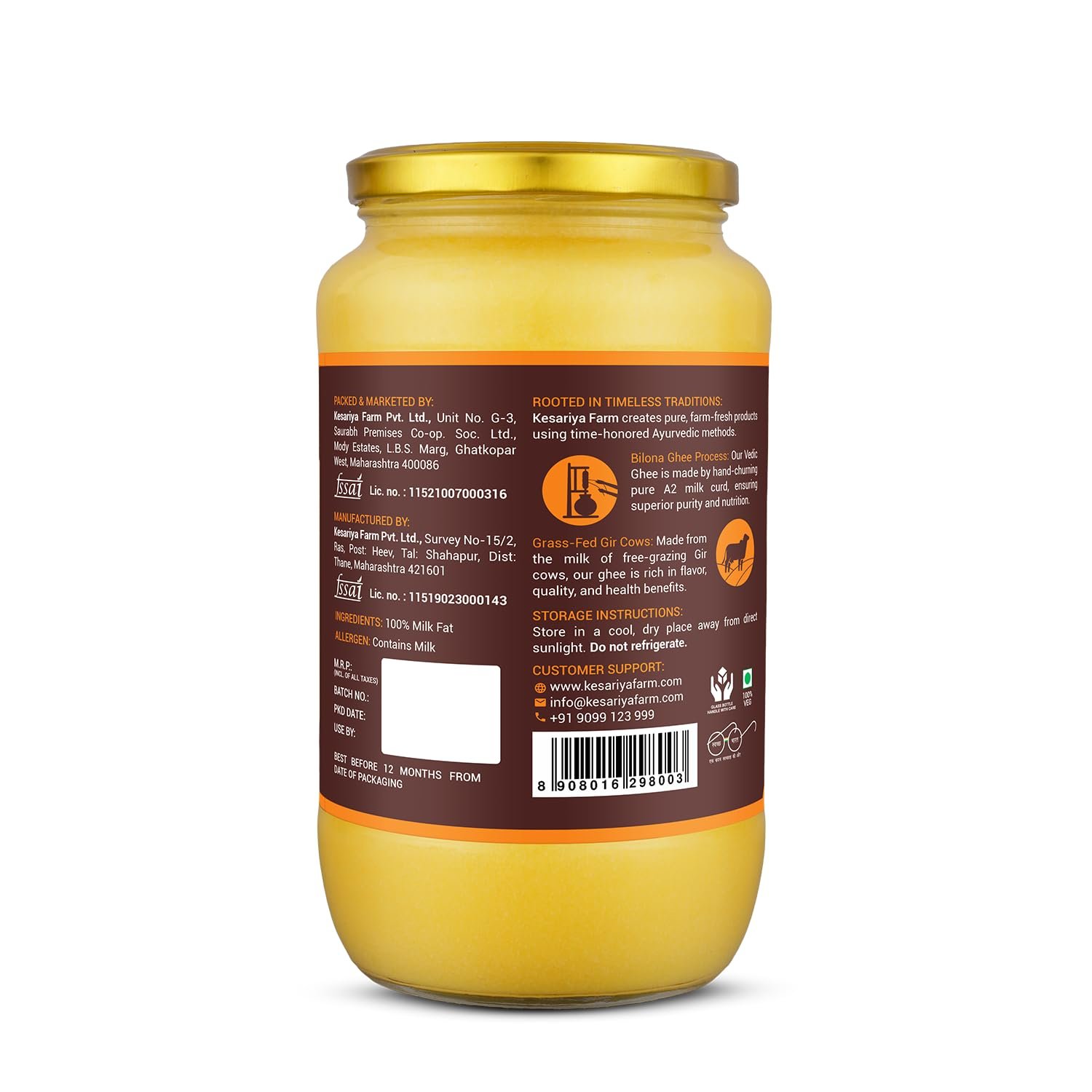 Vedic Ghee Premium A2 Gir Cow Cultured Desi Ghee from Kesariya Farm | Vedic Bilona Two Way Churned | Indian Gir Cow Ghee, Pure A2 Ghee, Natural & Healthy, Non-GMO | Lab Certified (1L) - Image 4