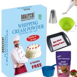 BOGATCHI Whipping Cream Powder, Tasty | Non GMO | Gluten Free, Whipping Cream for Cakes, Muffins, Cup Cakes, Tarts, Coffee, 180g , Free Measuring Spoon