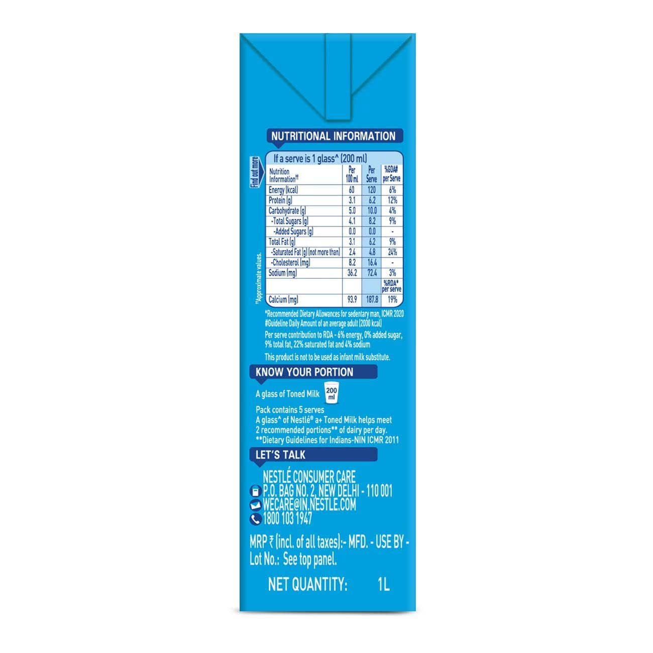 Nestlé a+ Toned Milk, Tetra Pack, 1Ltr. - Image 4