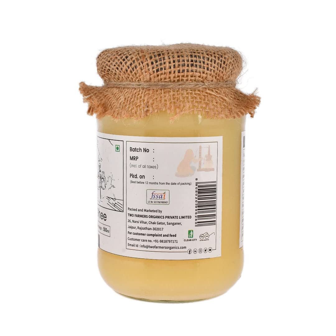 Two Farmers Organics A2 Buffalo Ghee | Bilona Method | 100% Natural & Preservative-Free | Rich in Calcium & Omega-3 | Desi Ghee for Cooking, Ayurveda & Wellness –500 ml Glass Jar - Image 4