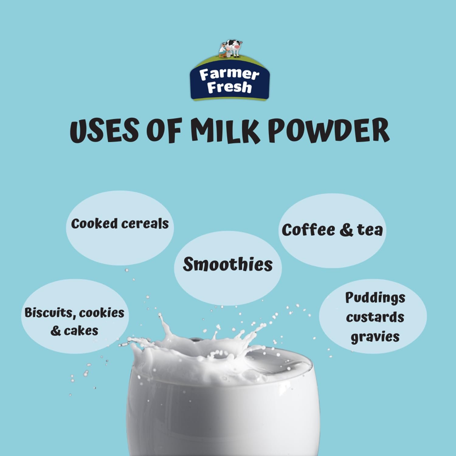 "Farmer Fresh Pure Skimmed Milk Powder (500g) | 100% Natural Low Fat, High Protein Milk Powder with No Preservatives & No Added Sugar | Dairy Powder for Baking, Tea, Coffee & Homemade Dahi/Curd" - Image 3