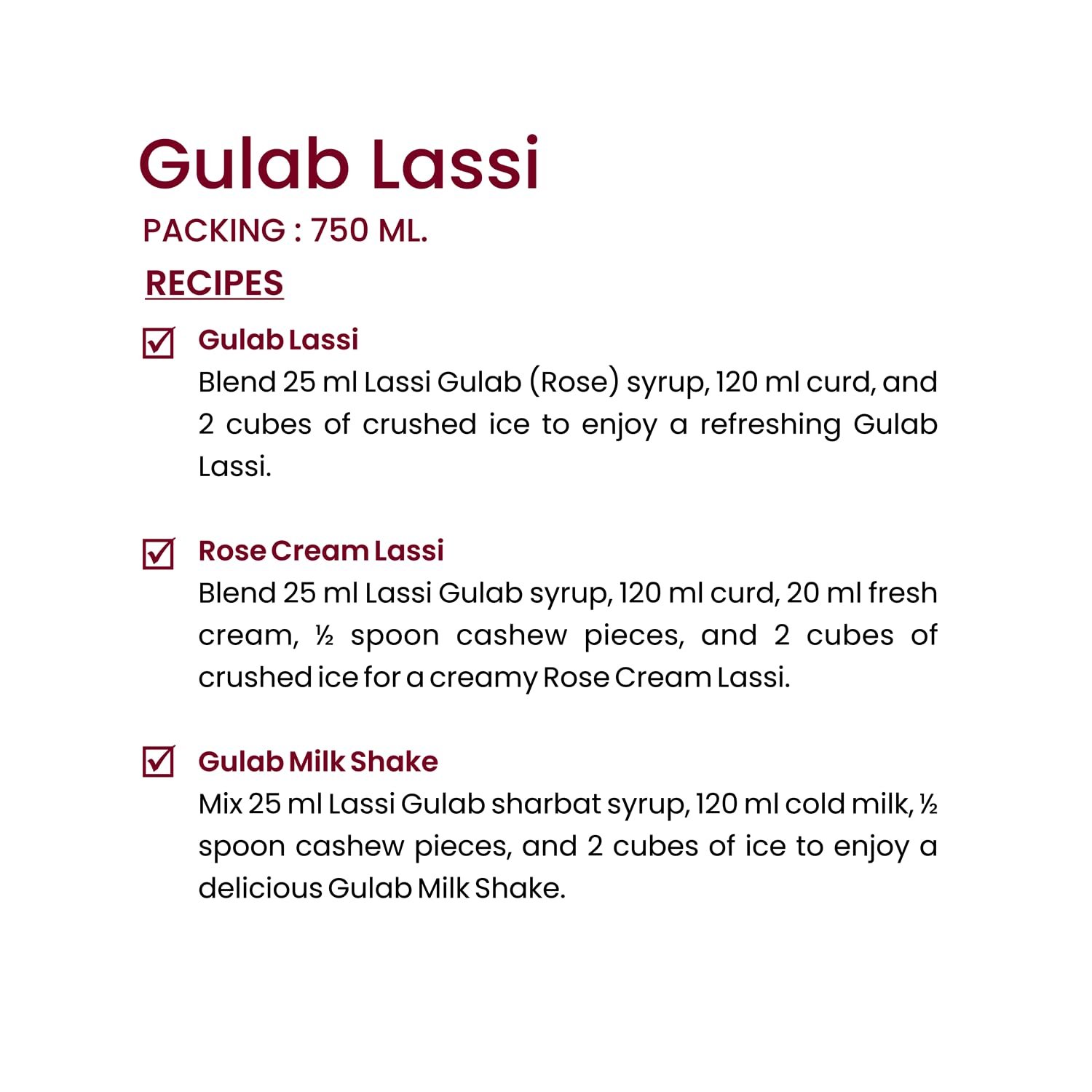 Rose Lassi Syrup for Milk, Lassi & Cold Drinks | Refreshing Aromatic Gulab Flavour Beverage Syrup | Natural Ingredients | Perfect for Falooda, Ice Cream, Ice Gola & Desserts | Perfect for Everyday | Makes 25 Glasses - 750 ml - Image 4