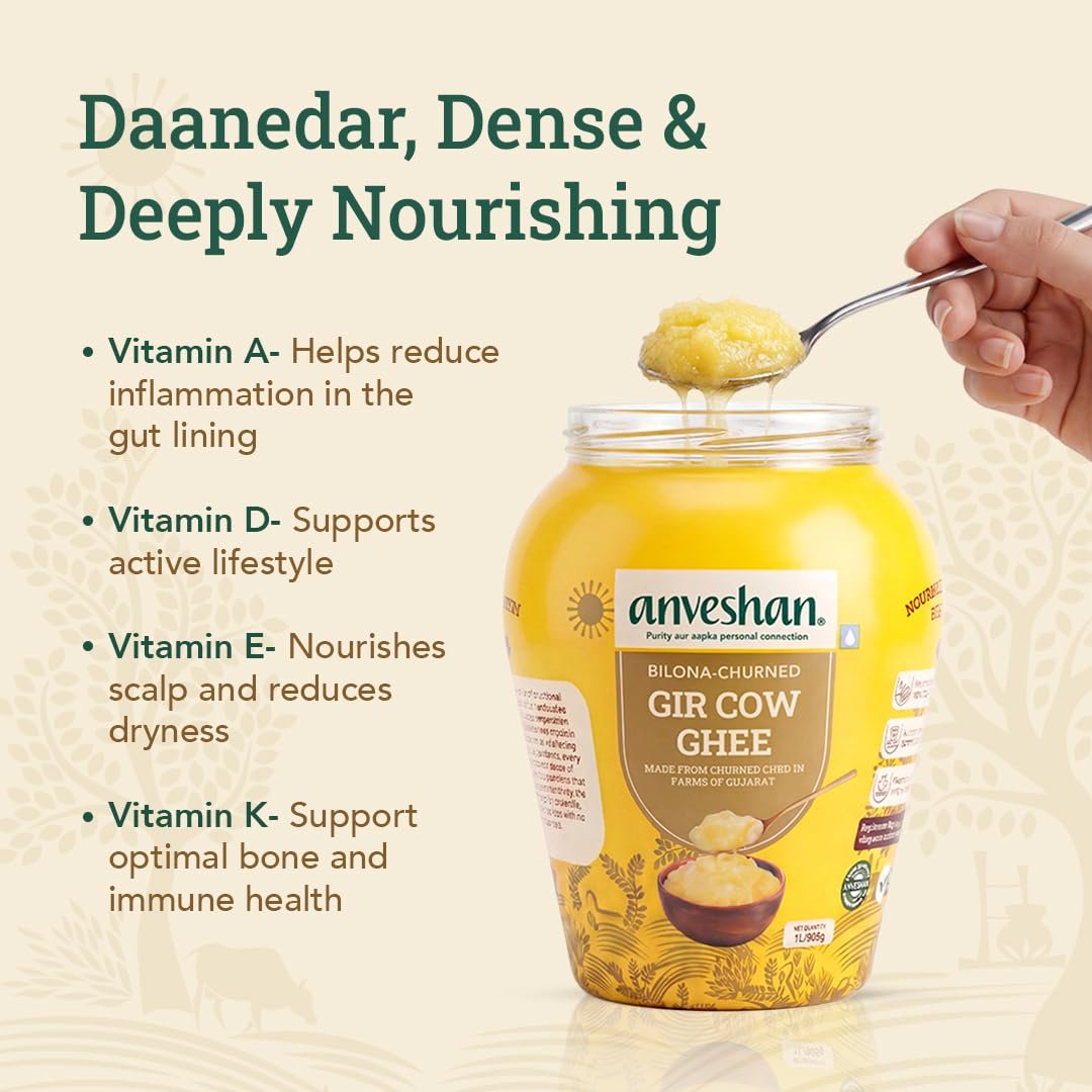 Anveshan A2 Gir Cow Ghee Bilona Method 1Liter, Traditional Bilona Method, Cultured, Immunity Booster, Pure, Natural, Healthy, Fresh, Lactose And Gluten Free - Image 3