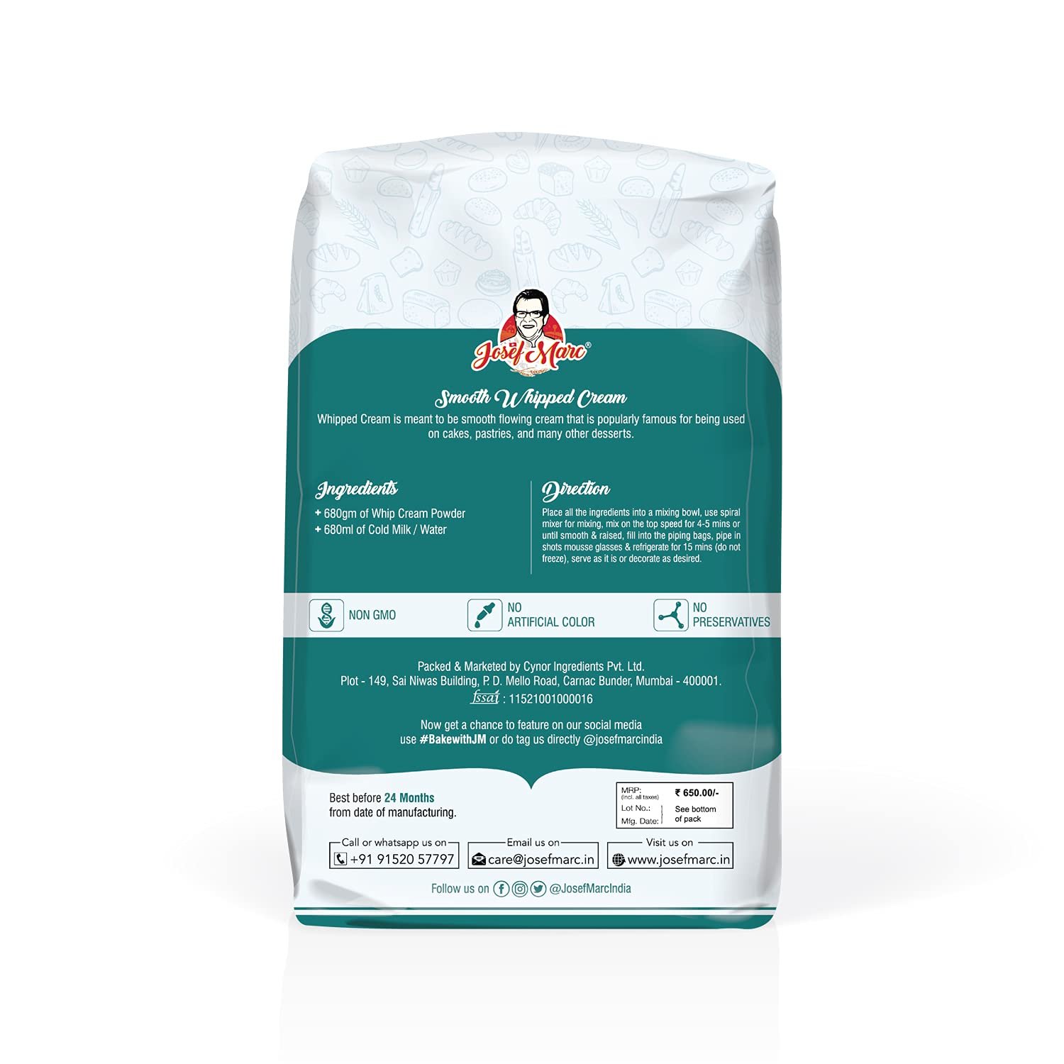 JOSEF MARC Non-Dairy Whipping Cream Powder, 1.5 LBS - Instant & Easy to Use, All-Natural Ingredients & Gelatin Free | Formulated in Switzerland. - Image 2