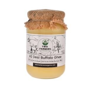 Two Farmers Organics A2 Buffalo Ghee | Bilona Method | 100% Natural & Preservative-Free | Rich in Calcium & Omega-3 | Desi Ghee for Cooking, Ayurveda & Wellness –500 ml Glass Jar