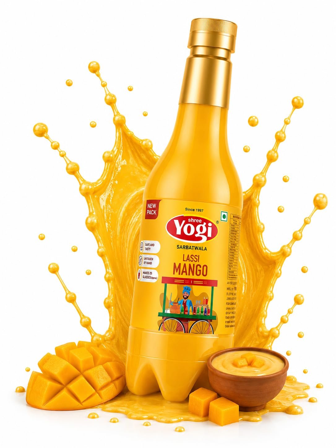 Mango Lassi Syrup for Lassi, Falooda, Milkshakes, Smoothies, Desserts, Ice Cream & Ice Gola (750ml) | Rich Alphonso Mango Taste | Refreshing Summer Drink Syrup | Easy to Mix For Party drinks / event catering | Natural Ingredients | Makes 25 Glasses