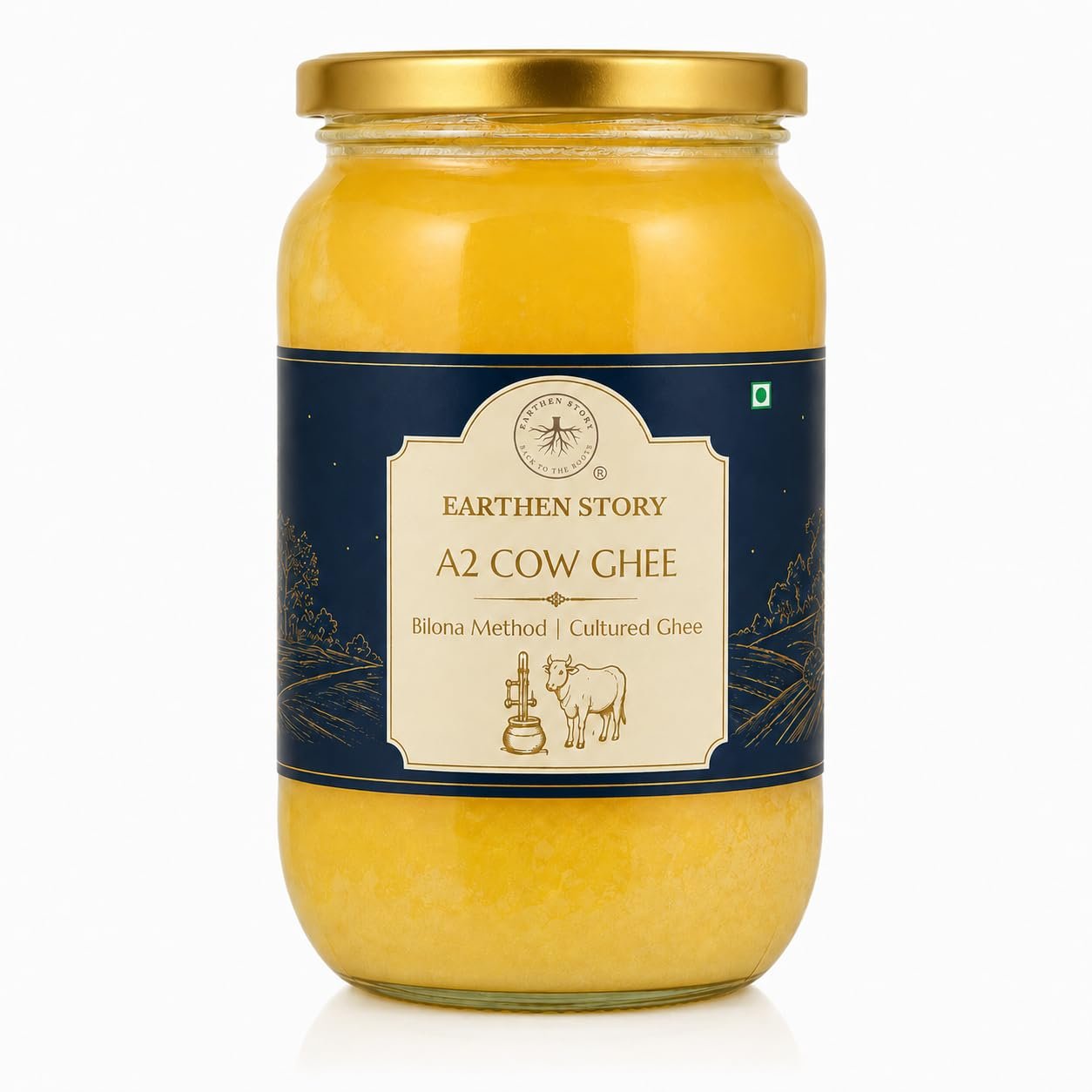 Earthen Story A2 Ghee from Desi Cow 1L | Lab Tested for 250+ Pesticides | Traditional Bilona Method from Curd | Pure Vedic A2 Cow Ghee in Glass Jar