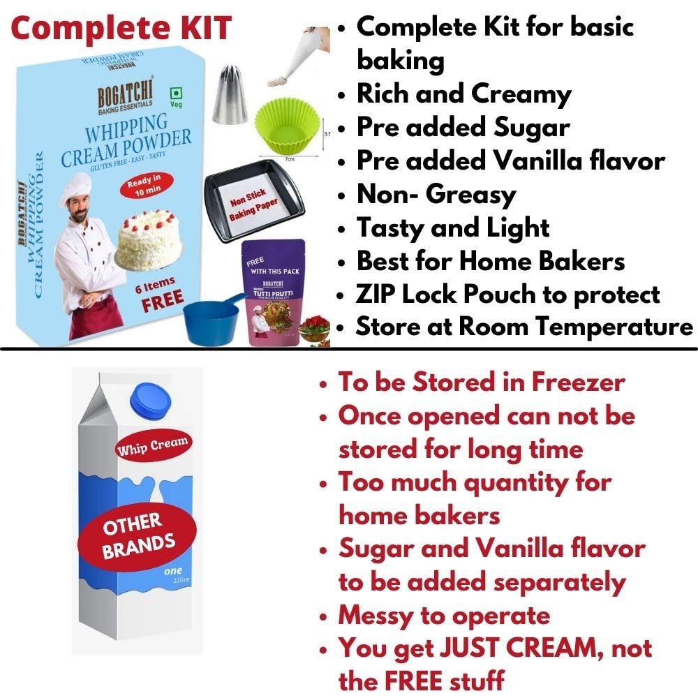 BOGATCHI Whipping Cream Powder, Tasty | Non GMO | Gluten Free, Whipping Cream for Cakes, Muffins, Cup Cakes, Tarts, Coffee, 180g , Free Measuring Spoon - Image 4