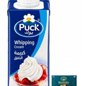 Puck's Whipping Cream Fresh Dairy Ideal for Desserts and Toppings Tetra Pack 200g with Free Flavourito Kunafa Pistachio Chocolate Bar, 20g By Decadent Foods