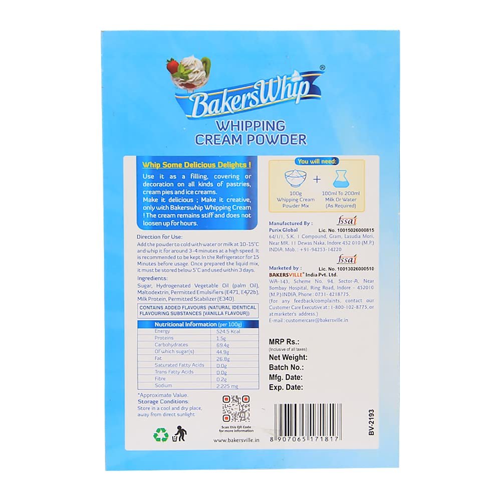 BakersWhip Whipping Cream Powder (Vanilla), 200g | Gluten Free Whipping Cream Powder, 200g - Image 2