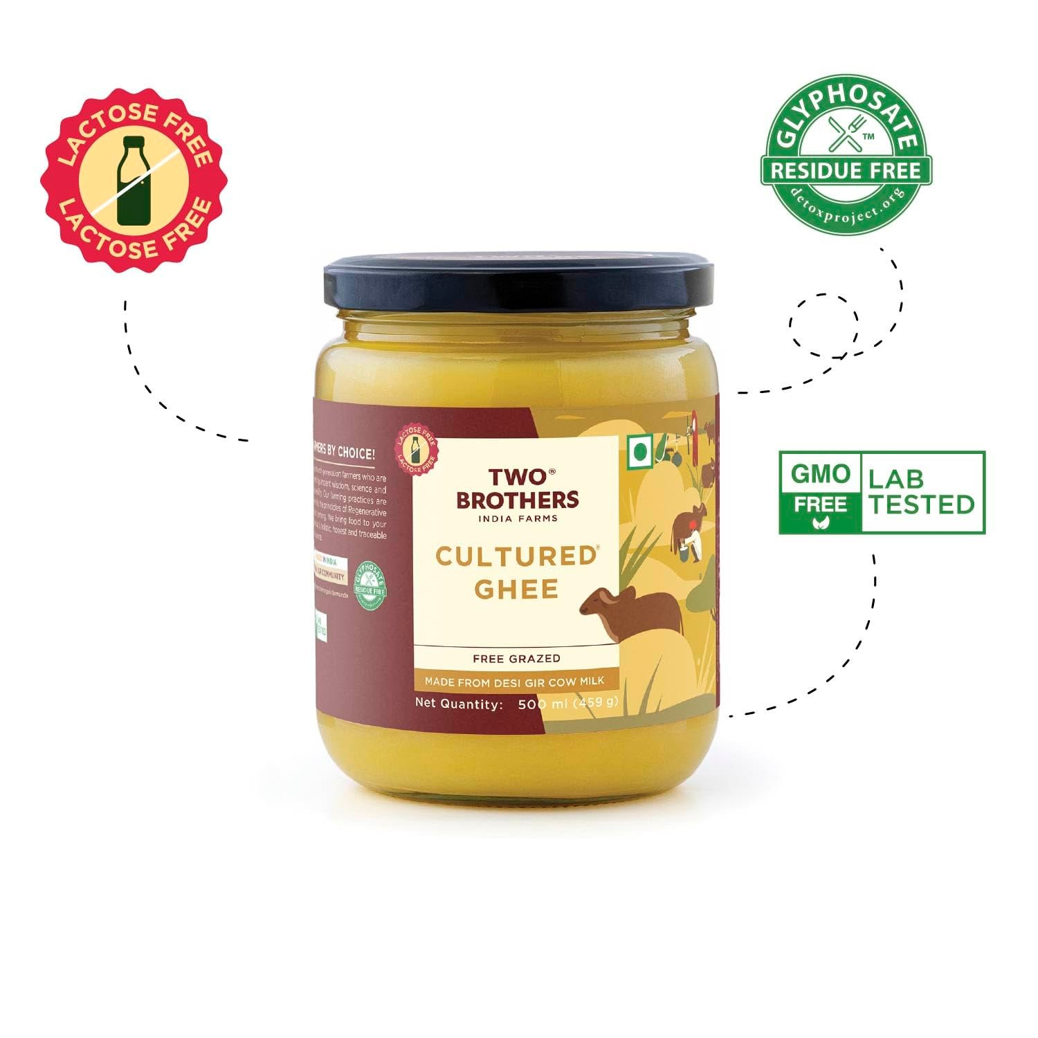 Two Brothers Pure Desi Gir Cow Cultured Ghee 500 ml | Free-grazed Desi Gir Cows | Bilona Method | Farm-Made with Probiotics for Gut Health | India's only Certified Glyphosate-Free ghee - Image 6