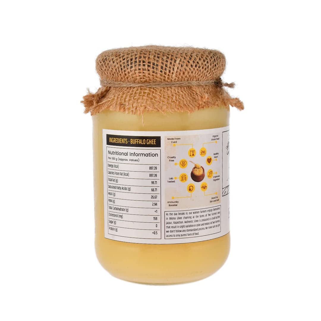 Two Farmers Organics A2 Buffalo Ghee | Bilona Method | 100% Natural & Preservative-Free | Rich in Calcium & Omega-3 | Desi Ghee for Cooking, Ayurveda & Wellness –500 ml Glass Jar - Image 3