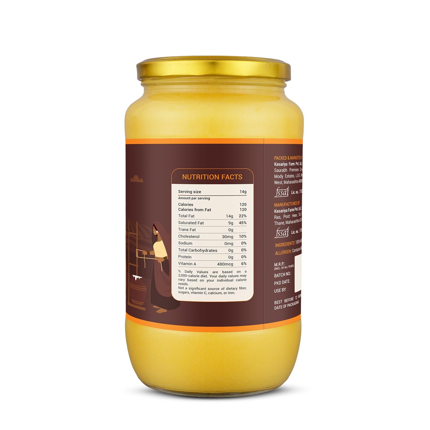 Vedic Ghee Premium A2 Gir Cow Cultured Desi Ghee from Kesariya Farm | Vedic Bilona Two Way Churned | Indian Gir Cow Ghee, Pure A2 Ghee, Natural & Healthy, Non-GMO | Lab Certified (1L) - Image 3