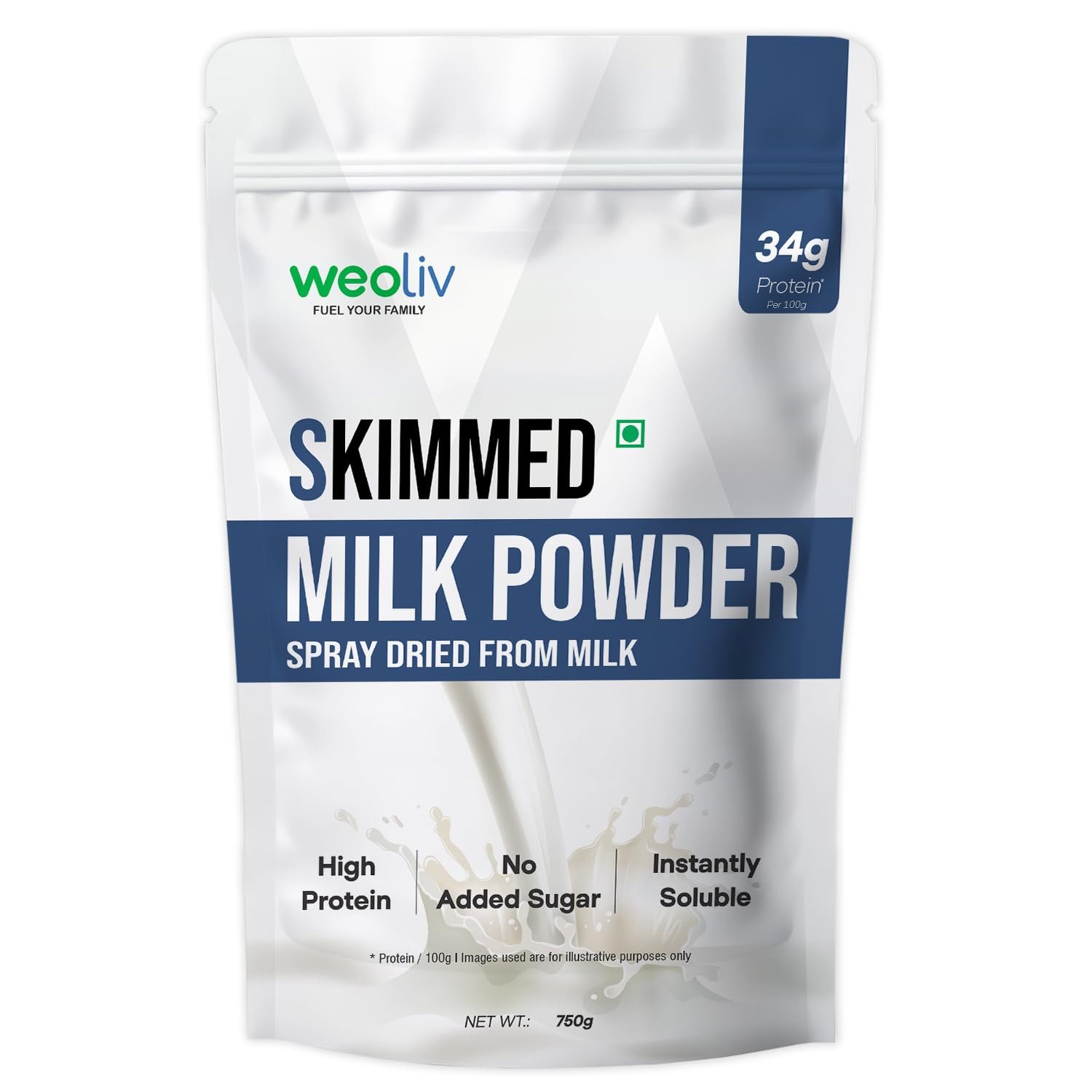 Weoliv Skimmed Milk Powder – Pure & Natural | High Protein, Fat-Free Dairy Milk Powder | No Preservatives | Instant Mix for Tea & Coffee | 750 g