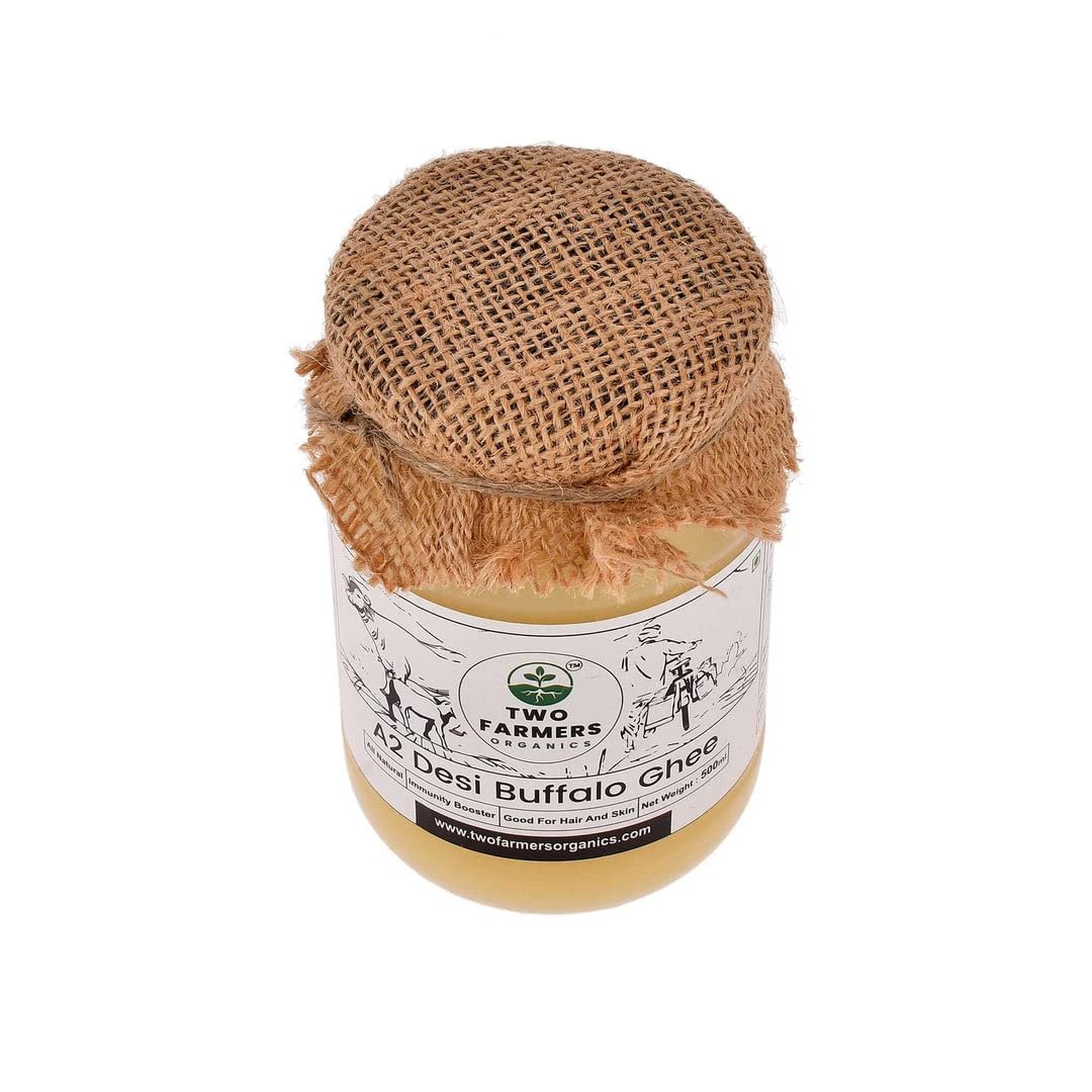 Two Farmers Organics A2 Buffalo Ghee | Bilona Method | 100% Natural & Preservative-Free | Rich in Calcium & Omega-3 | Desi Ghee for Cooking, Ayurveda & Wellness –500 ml Glass Jar - Image 2