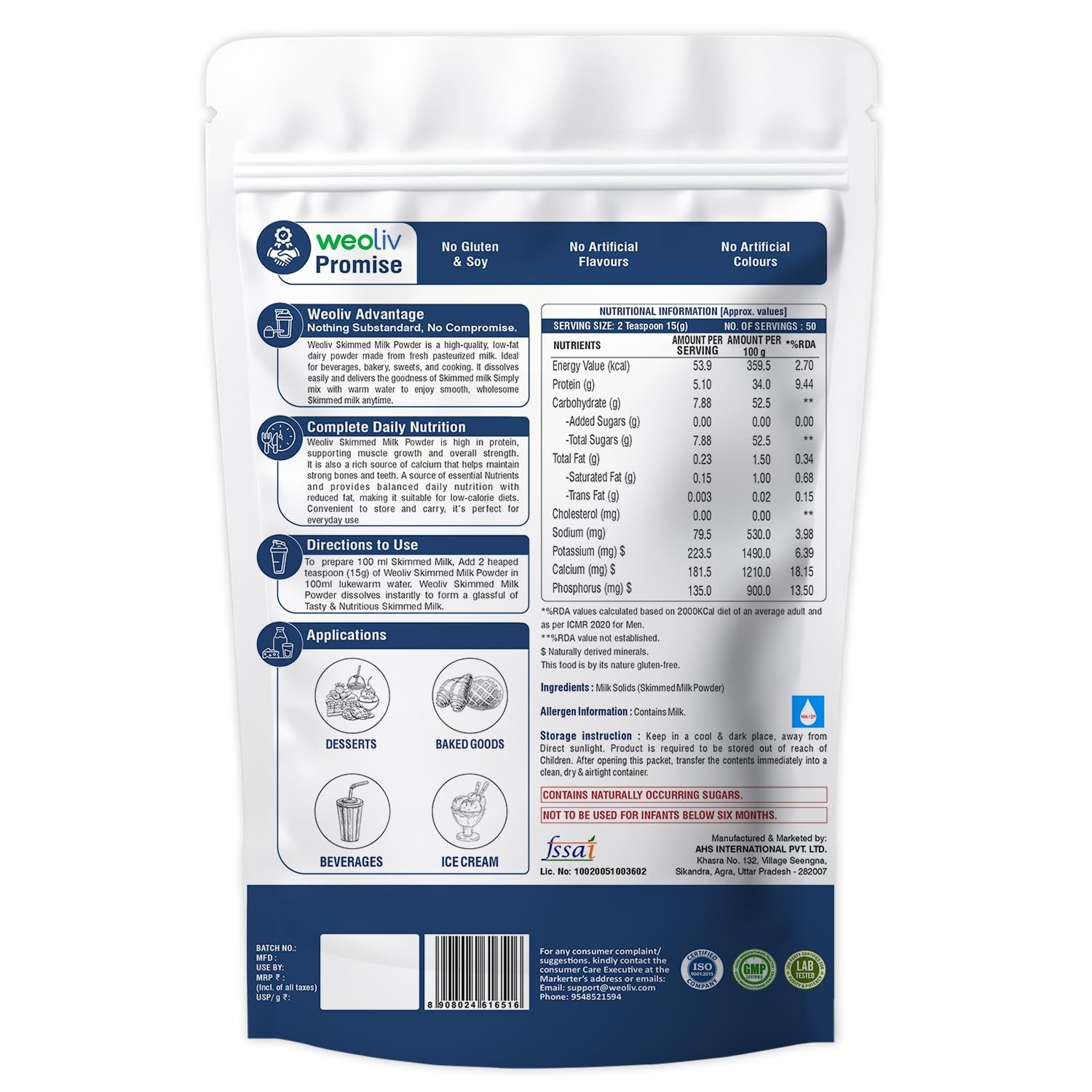 Weoliv Skimmed Milk Powder – Pure & Natural | High Protein, Fat-Free Dairy Milk Powder | No Preservatives | Instant Mix for Tea & Coffee | 750 g - Image 2