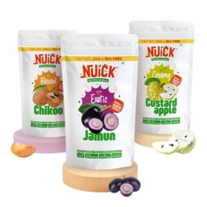 NUICK Combo of Freeze Dried Custard Apple, Chikoo and Jamun | Pack of 3 | 100% Natural fruit, No Preservative, No Added Sugar, Not Frozen | Nutritious and Crunchy Snack