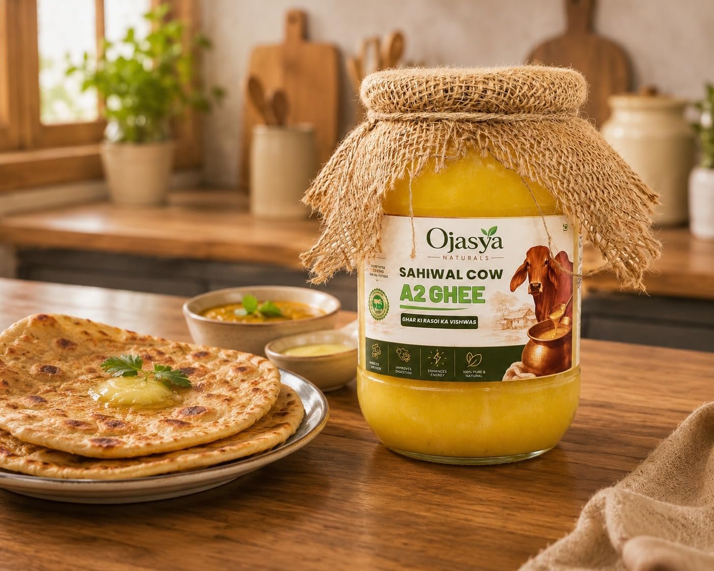 Pure A2 Sahiwal Cow Ghee (500ml) | Pure Desi Cow Ghee Made Using Traditional Bilona Method | Certified & Lab Tested Premium Indian Ghee for Cooking | Pooja & Daily Use | Ojasya Naturals - Image 3