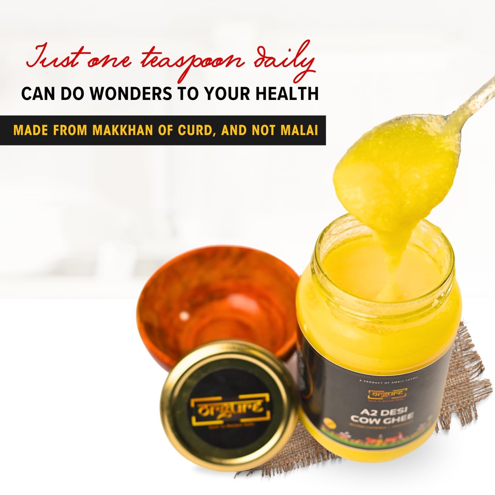 ORGURE A2 Desi Cow Ghee – Bilona Hand-Churned | Grass-Fed & Natural | No Preservatives | Non-GMO | Lab Tested | Immunity & Digestion Support | MSME Award Winner | 500ml Glass Jar - Image 4
