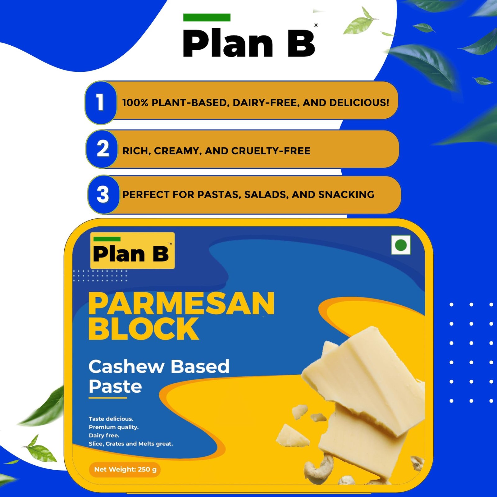 Plan B Plant-Based Parmesan Cheese Block 250g - Image 3