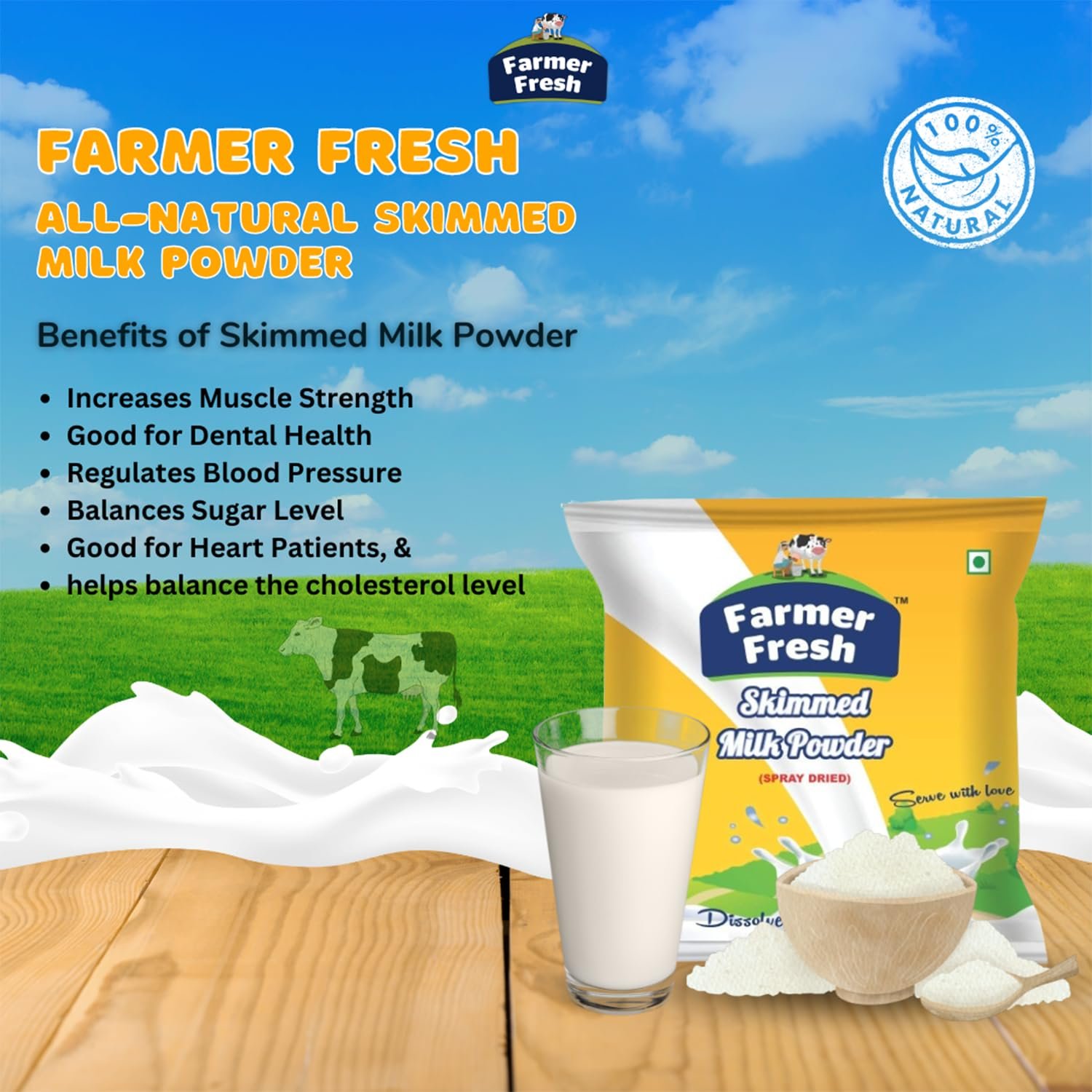 "Farmer Fresh Pure Skimmed Milk Powder (500g) | 100% Natural Low Fat, High Protein Milk Powder with No Preservatives & No Added Sugar | Dairy Powder for Baking, Tea, Coffee & Homemade Dahi/Curd" - Image 2