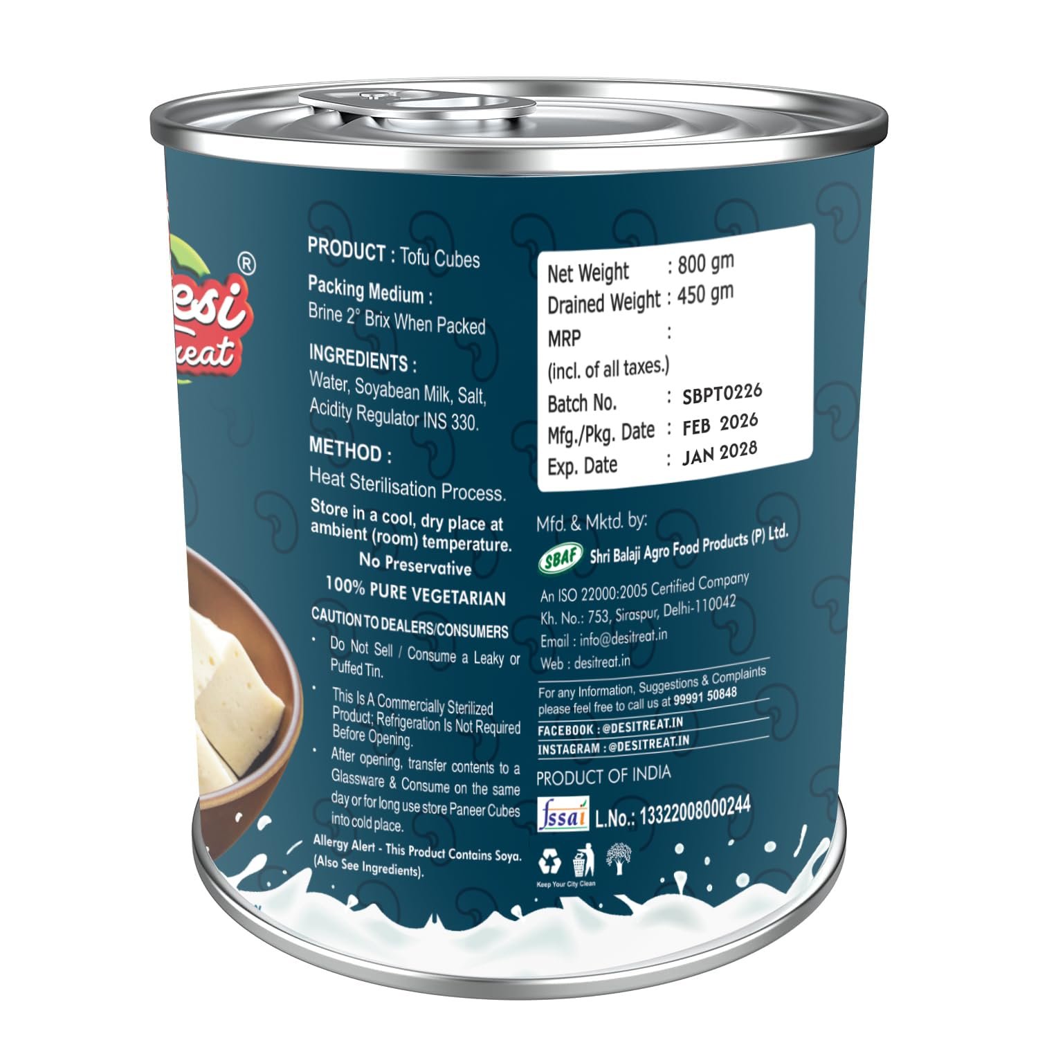 Desi Treat SOYA Paneer (Tofu) – Natural, Soft & Creamy Plant-Based Protein, No Preservatives, Healthy Vegetarian Alternative to Paneer – 800g Pack - Image 3