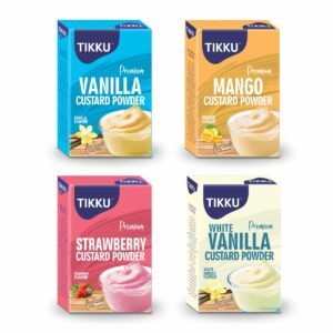 TIKKU Combo of Custard Powder 100g x 4 Flavors (Vanilla, Strawberry, Mango, White Vanilla)