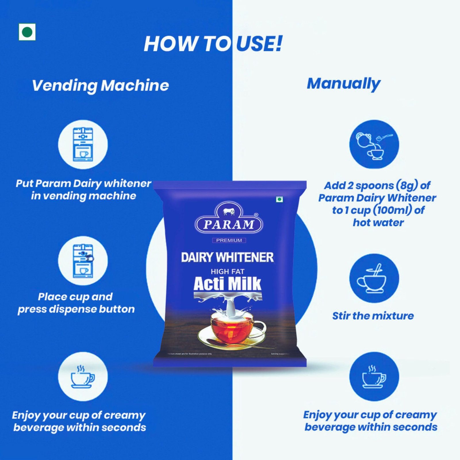 Param Dairy Whitener Milk Powder 1Kg | 100% Pure & Natural Delicious Milky flavor | Thick & Creamy Texture No Added Preservatives | Ideal for Tea, Coffee & Daily Use (Pack of 1) - Image 2