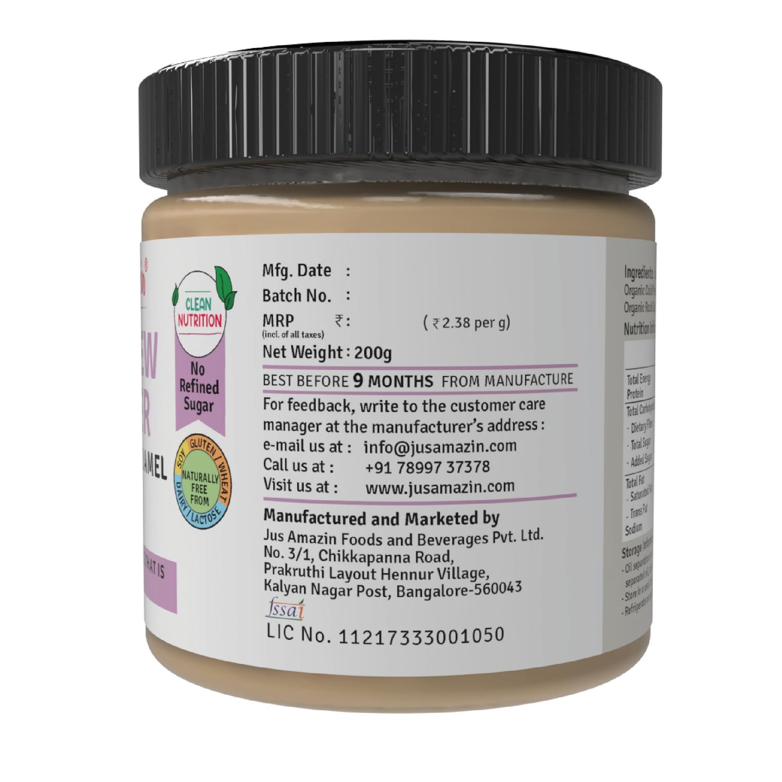 Jus' Amazin Creamy Cashew Butter – Salted Caramel (200g) | 17% Protein | Plant Based Nutrition | Zero Chemicals | Dairy Free | 100% Natural - Image 7