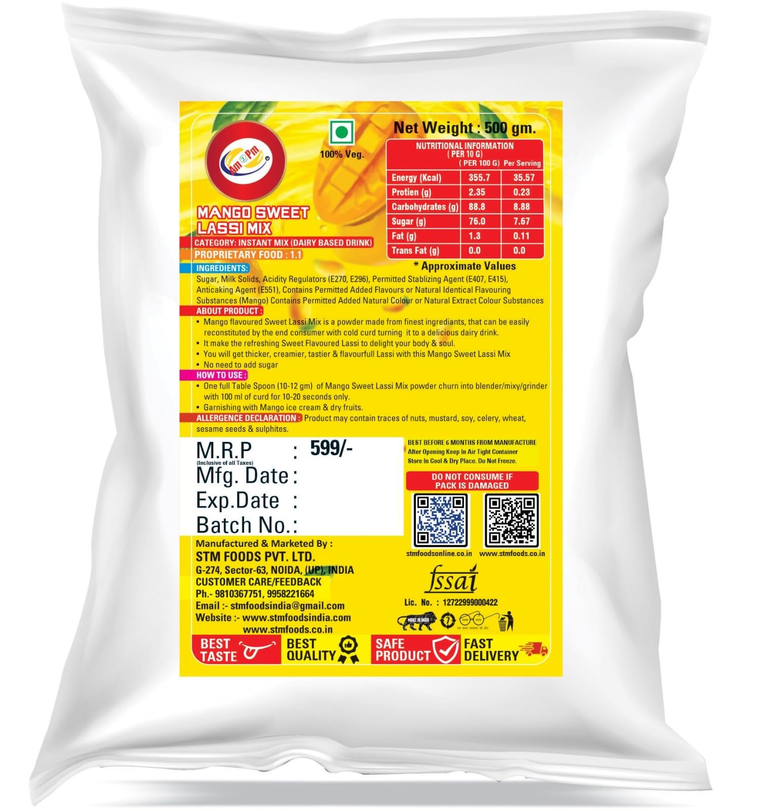 Am 2 Pm - Milk Shake Mix 1 Kg | Flavoured Lassi Mix 500g Powder, Silky Smoothy Instant Premix - Refreshing Drink For Summer (Pack of 2) (ButterScotch Milkshake + Mango Lassi Mix) - Image 5