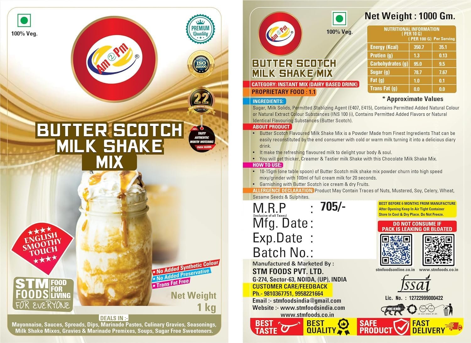 Am 2 Pm - Milk Shake Mix 1 Kg | Flavoured Lassi Mix 500g Powder, Silky Smoothy Instant Premix - Refreshing Drink For Summer (Pack of 2) (ButterScotch Milkshake + Mango Lassi Mix) - Image 6