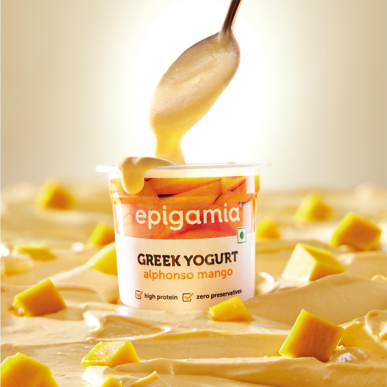 Epigamia Alphonso Mango Greek Yogurt, 85g | Real Fruits, Zero preservatives | Low Fat, high Protein