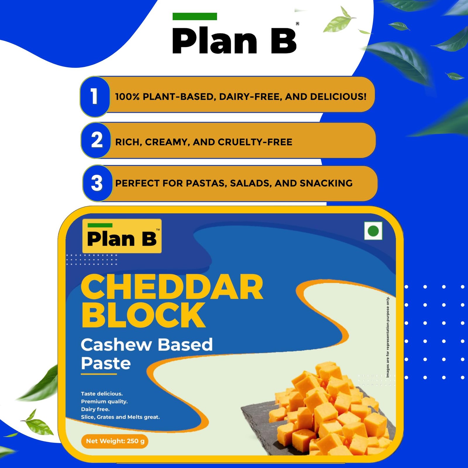 Plan B Plant-Based Cheddar Cheese Block 250g - Image 3