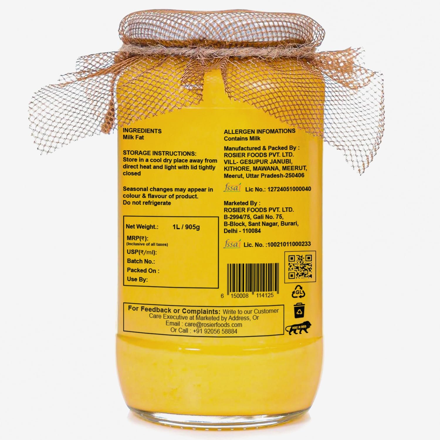 ROSIER A2 Gir Cow Ghee (1 litre) | Traditional Bilona Method A2 Gir Cow Ghee | Grassfed, Pure and Healthy Desi Cow Ghee (Glass Bottle - 1000 ML) - Image 7