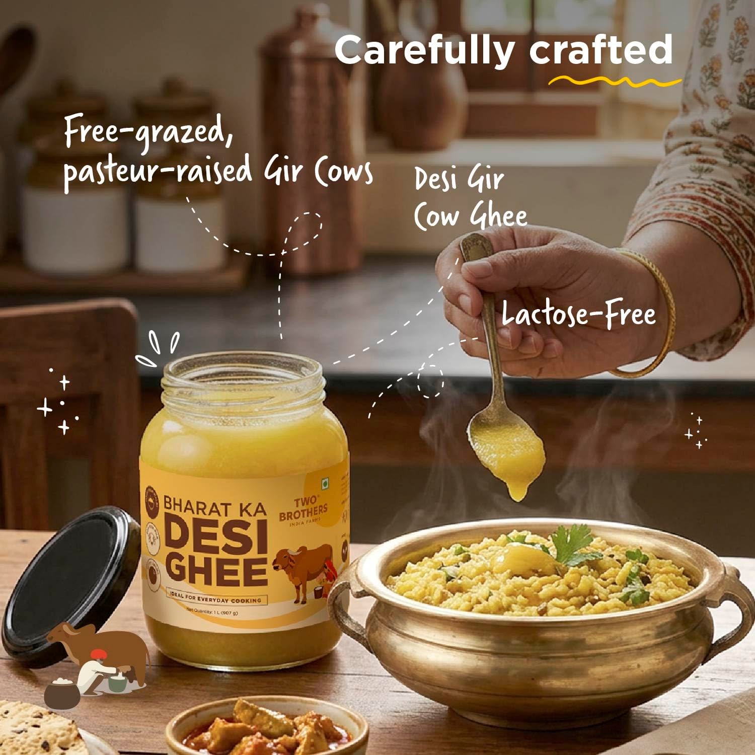 Two Brothers Bharat ka Desi Ghee 500 ml | Danedaar Ghee made from Desi Gir Cow milk cream | Grass-fed Desi Gir Cows | Premium Desi Ghee | Handcrafted in Small Batches - Image 3