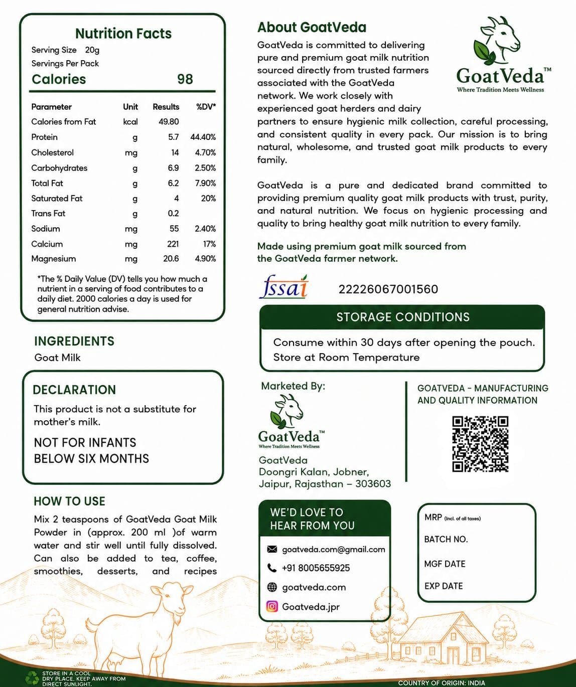 GoatVeda Goat Milk Powder | Pure Goat Milk Powder | Nutrient-Rich & Easy to Digest (200GM) - Image 2