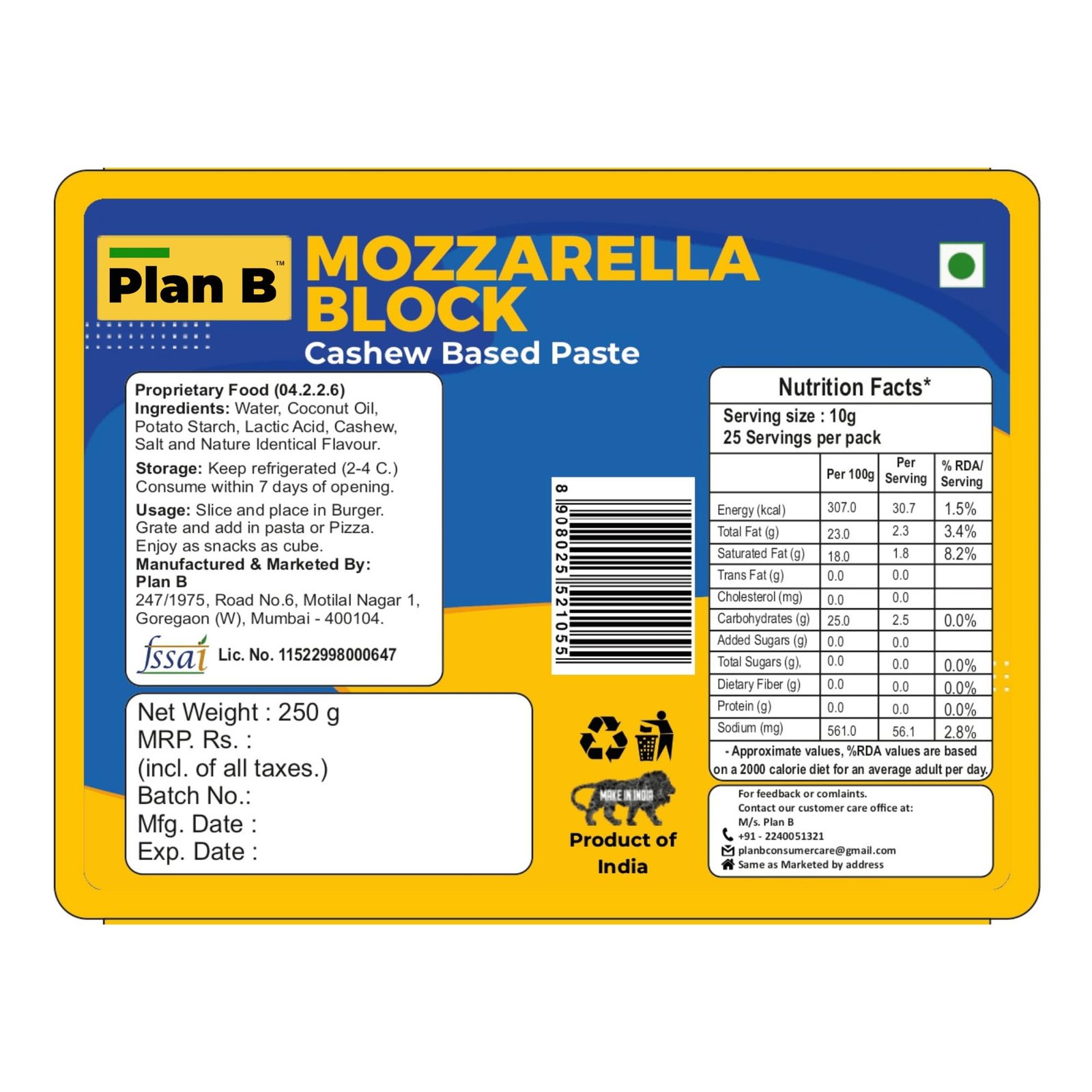 Plan B Plant Based Gourmet Cheese Block Trio | 750g - Image 5