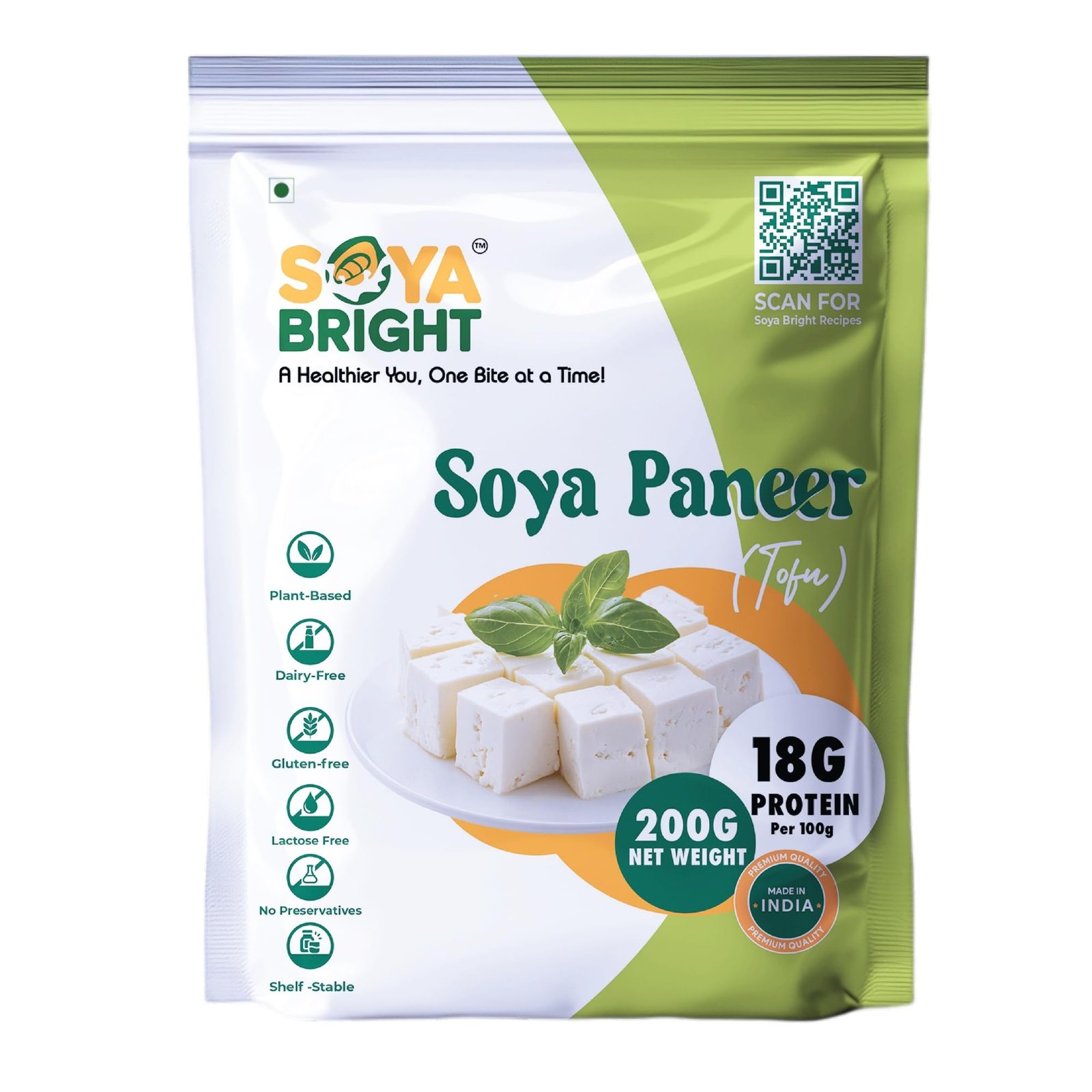 Soya Bright Soya Paneer (Tofu) 200g (Pack of 2)| Paneer-Style, Grills & Air Fries | Shelf Stable, No Refrigeration | High Protein | Preservative Free | Vegan | Dairy & Gluten Free