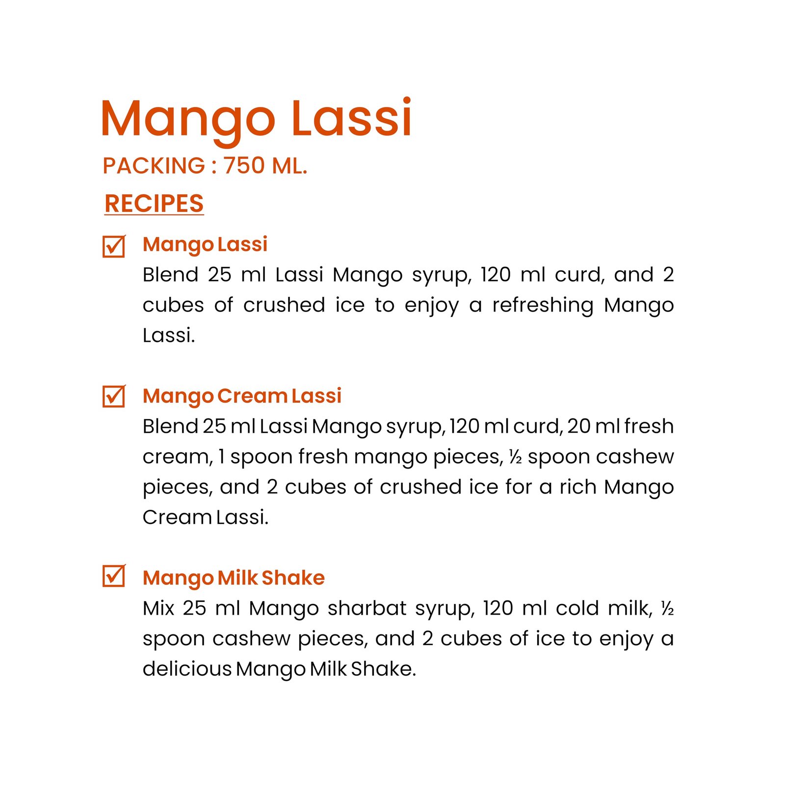 Mango Lassi Syrup for Lassi, Falooda, Milkshakes, Smoothies, Desserts, Ice Cream & Ice Gola (750ml) | Rich Alphonso Mango Taste | Refreshing Summer Drink Syrup | Easy to Mix For Party drinks / event catering | Natural Ingredients | Makes 25 Glasses - Image 4