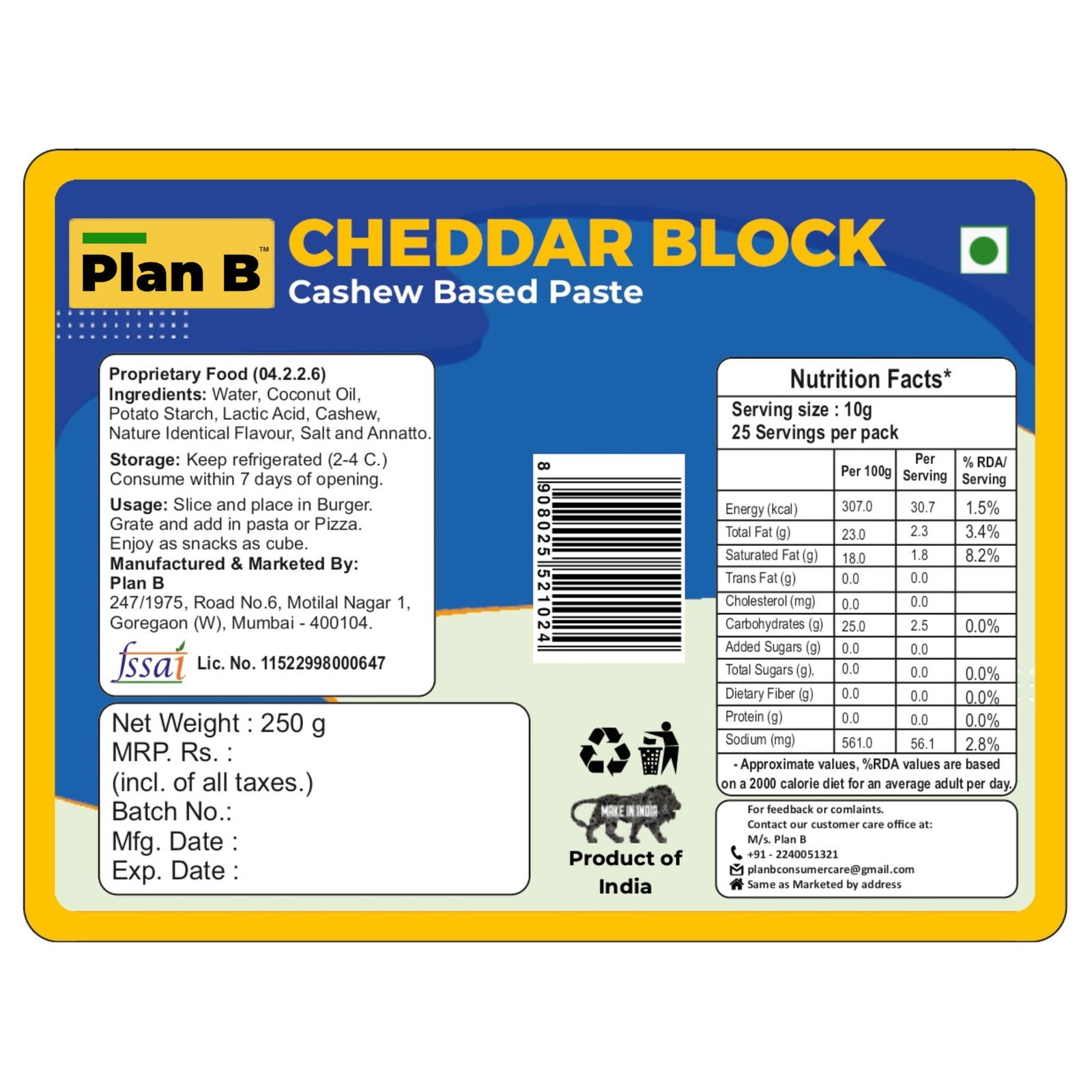 Plan B Plant Based Gourmet Cheese Block Trio | 750g - Image 6