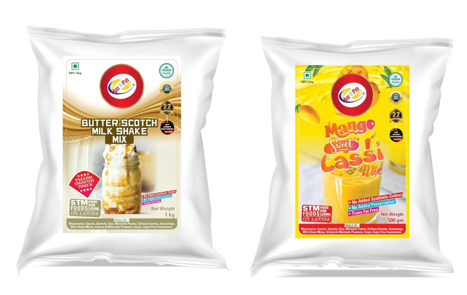 Am 2 Pm - Milk Shake Mix 1 Kg | Flavoured Lassi Mix 500g Powder, Silky Smoothy Instant Premix - Refreshing Drink For Summer (Pack of 2) (ButterScotch Milkshake + Mango Lassi Mix)