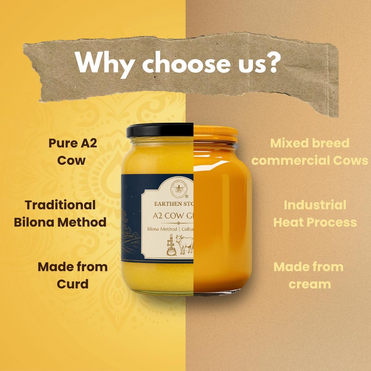 Earthen Story A2 Ghee from Desi Cow 1L | Lab Tested for 250+ Pesticides | Traditional Bilona Method from Curd | Pure Vedic A2 Cow Ghee in Glass Jar - Image 6