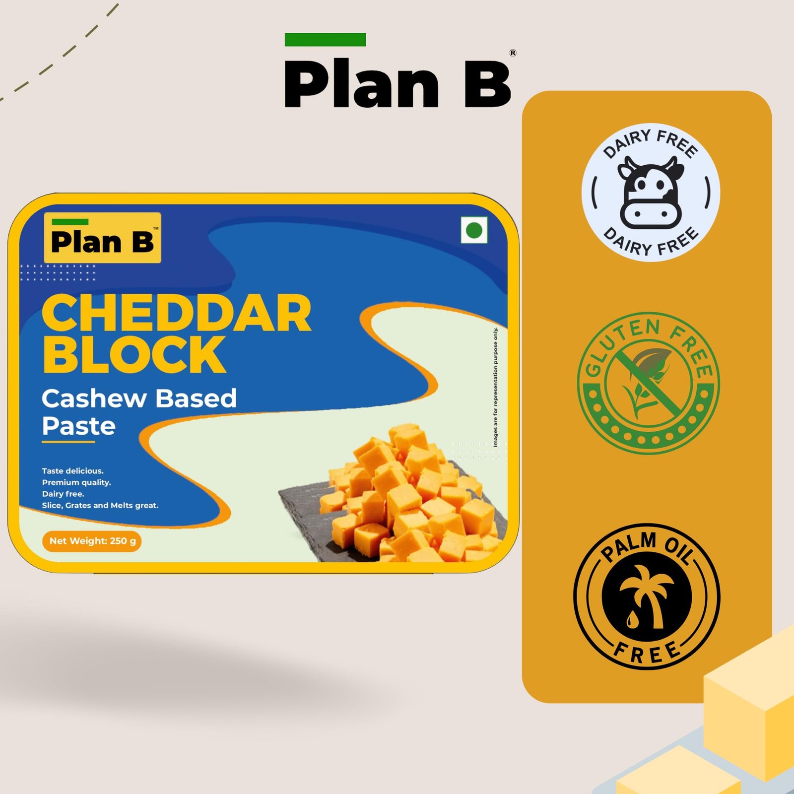 Plan B Plant-Based Cheddar Cheese Block 250g - Image 4