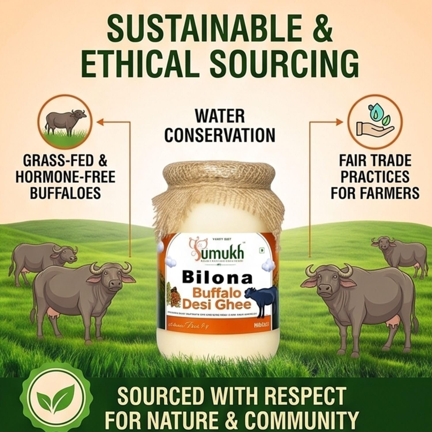 Sumukh Buffalo Ghee (500ml) | Traditional Bilona Method | Buffalo ghee | Grass fed Buffalo | Bilona Ghee | 100% Pure and Chemical Free(White) 500ml packaging - Image 8