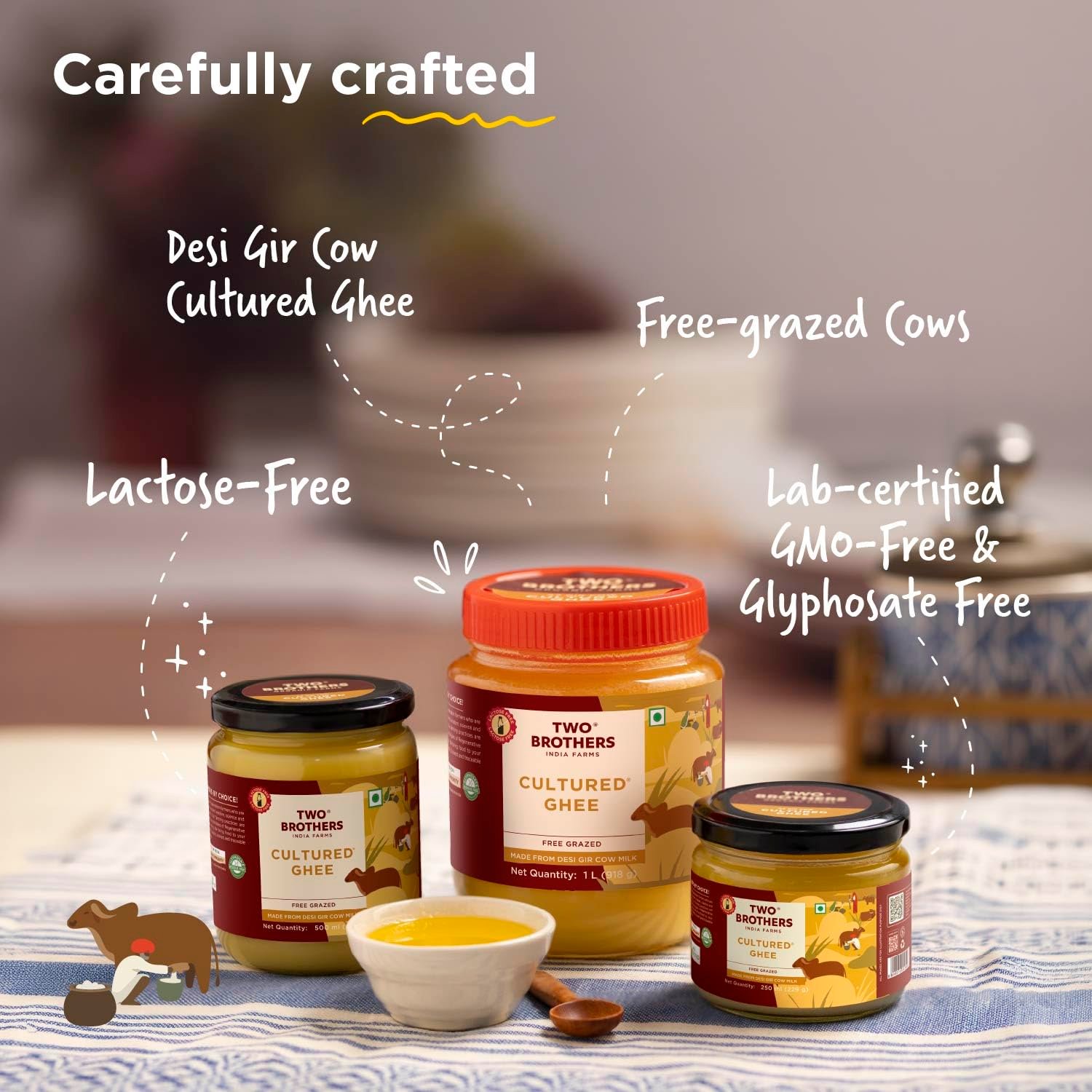 Two Brothers Pure Desi Gir Cow Cultured Ghee 500 ml | Free-grazed Desi Gir Cows | Bilona Method | Farm-Made with Probiotics for Gut Health | India's only Certified Glyphosate-Free ghee - Image 7