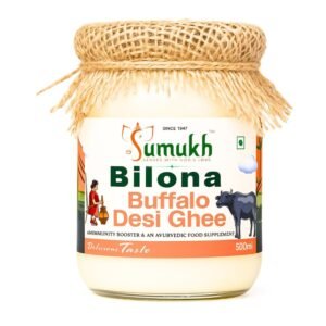 Sumukh Buffalo Ghee (500ml) | Traditional Bilona Method | Buffalo ghee | Grass fed Buffalo | Bilona Ghee | 100% Pure and Chemical Free(White) 500ml packaging