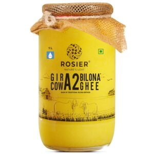 ROSIER A2 Gir Cow Ghee (1 litre) | Traditional Bilona Method A2 Gir Cow Ghee | Grassfed, Pure and Healthy Desi Cow Ghee (Glass Bottle - 1000 ML)