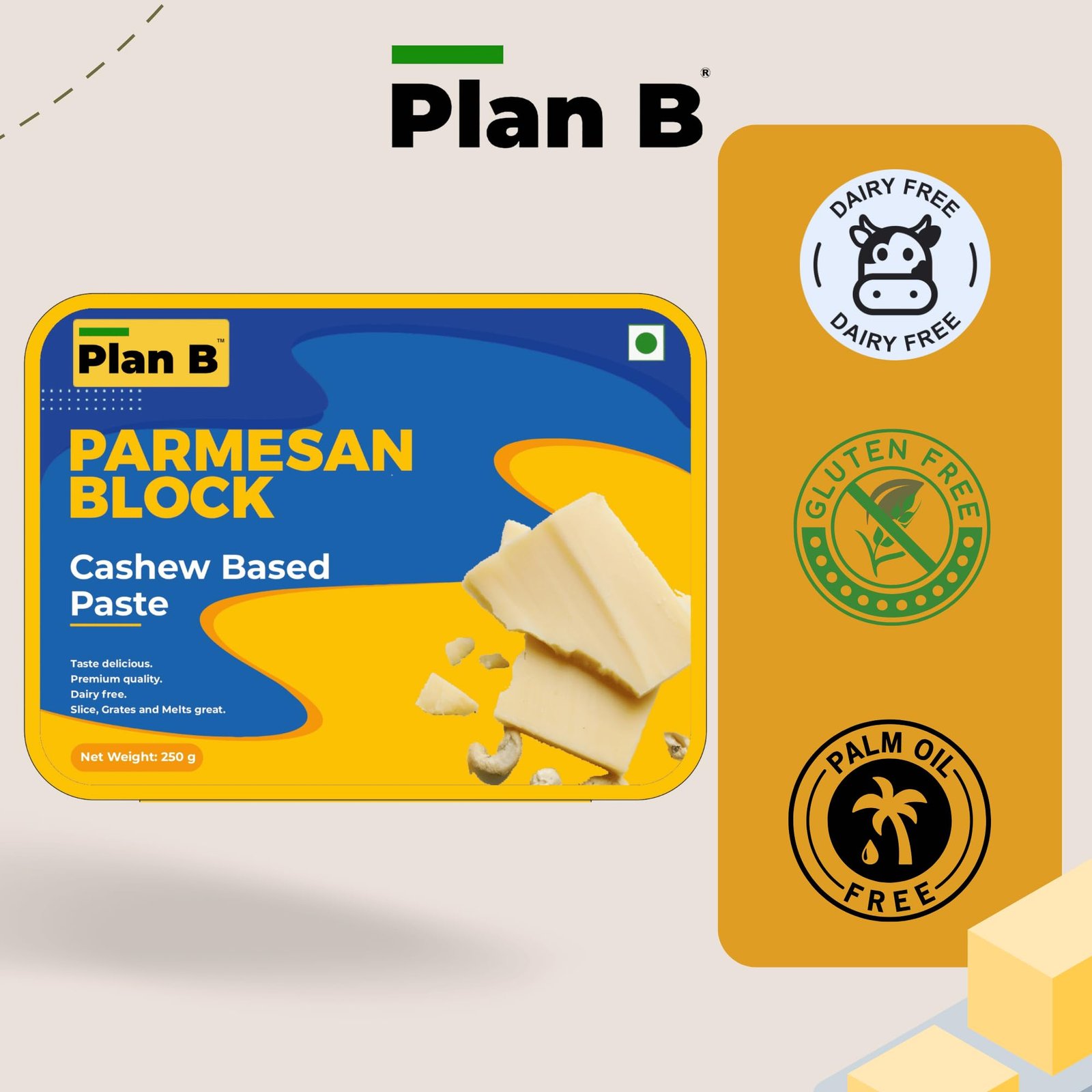 Plan B Plant-Based Parmesan Cheese Block 250g - Image 4