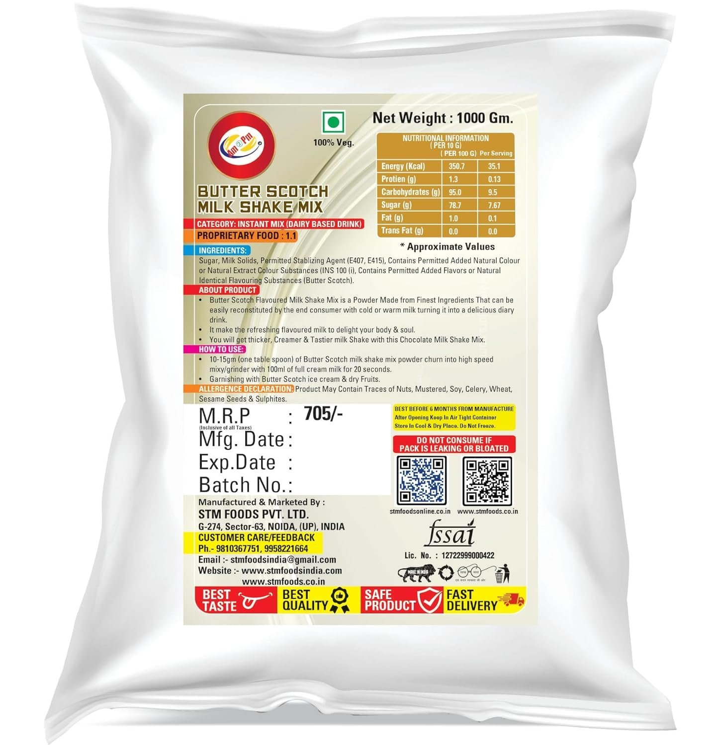 Am 2 Pm - Milk Shake Mix 1 Kg | Flavoured Lassi Mix 500g Powder, Silky Smoothy Instant Premix - Refreshing Drink For Summer (Pack of 2) (ButterScotch Milkshake + Mango Lassi Mix) - Image 3
